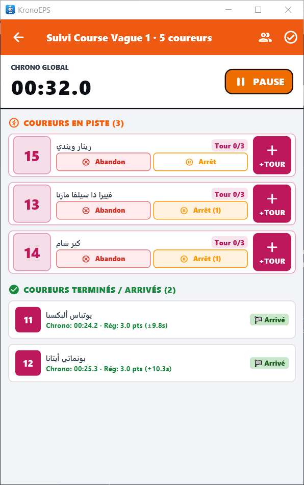 Course en durée en direct